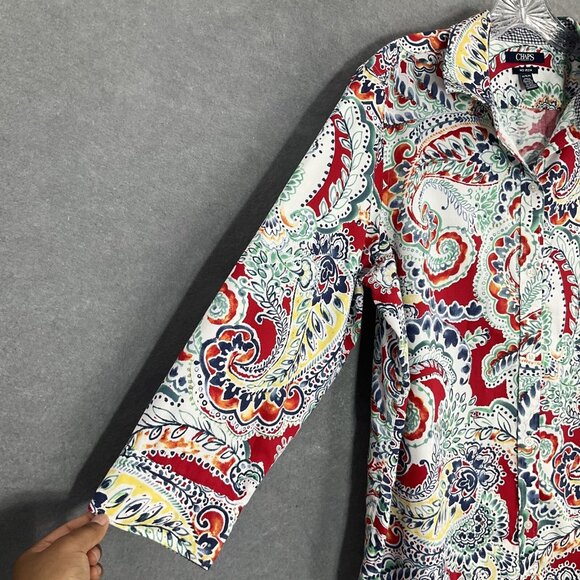 Champs Shirt Women XL Multicolor Paisley Button Up No Iron 3/4‎ Sleeve Classic - Picture 6 of 13